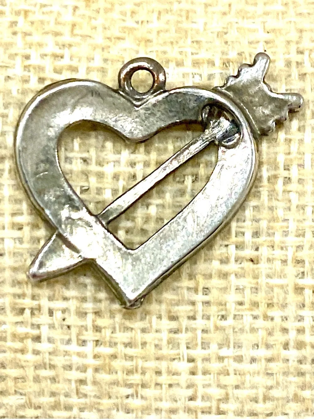 Vintage Silver-Tone Heart and Arrow Pendant Charm